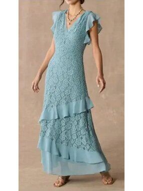 NWT Sundance Promenade Au Jarden Lace Ruffle Maxi Dress Green Size M [jb]